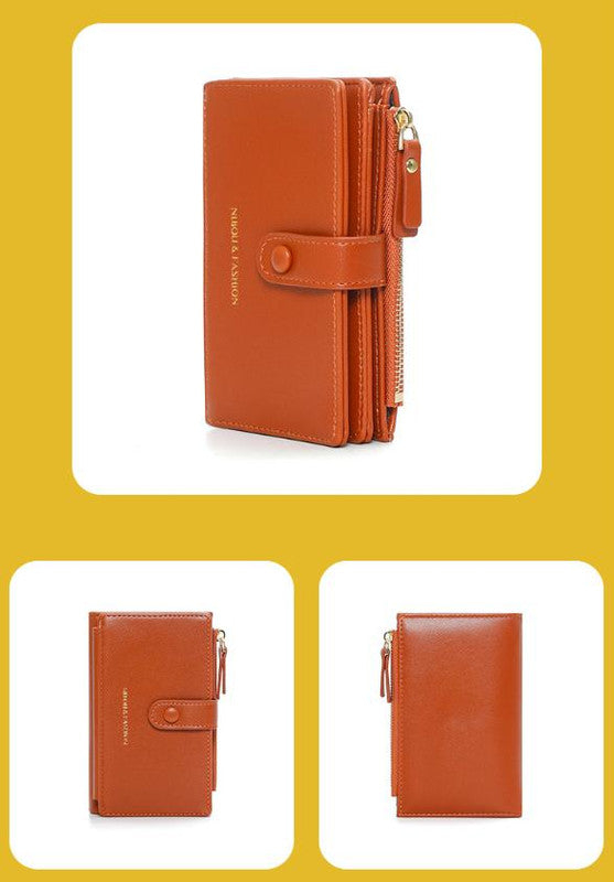 Compact Bifold Wallet for Women - High Capacity PU Leather Purse - Pink