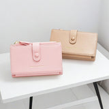 Compact Bifold Wallet for Women - High Capacity PU Leather Purse - Pink